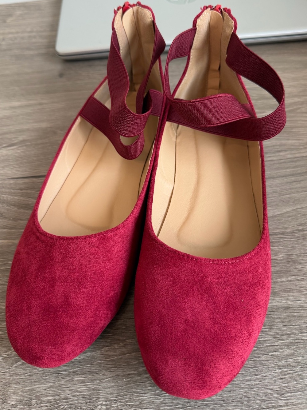 Women’s Red Suede Ankle-Strap Ballet Flats